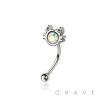 CZ KITTY CAT 316L SURGICAL STEEL CURVED BARBELL/EYEBROW